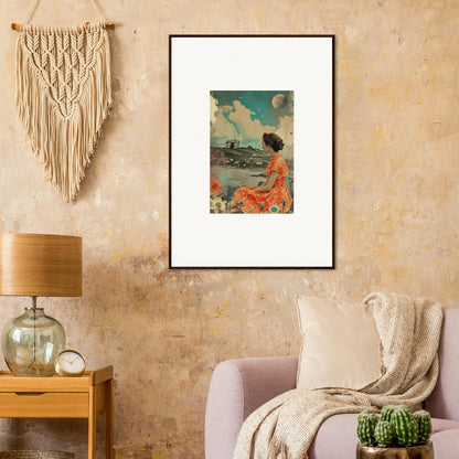 Framed canvas print of a person in orange clothing in a surreal Color Reverie landscape