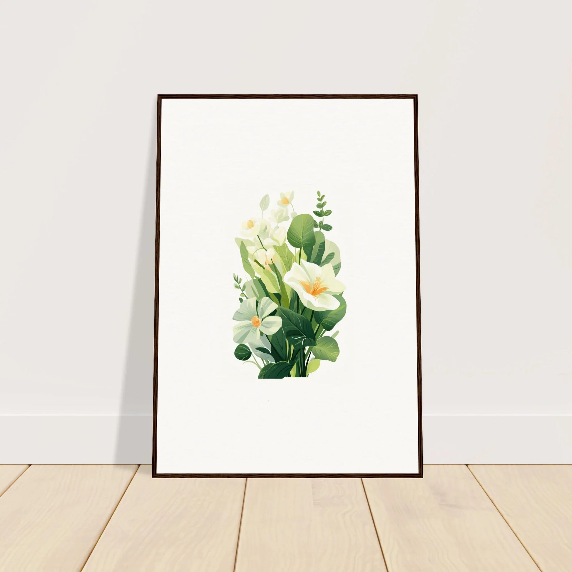 Framed watercolor painting of white flowers for a serene garden whispers room decoration