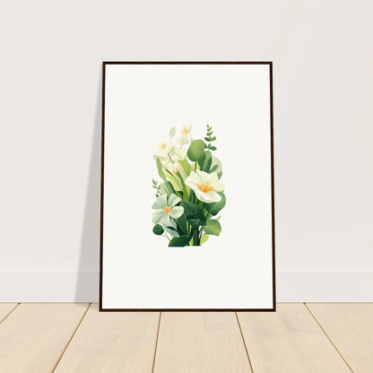 Framed watercolor painting of white flowers for a serene garden whispers room decoration