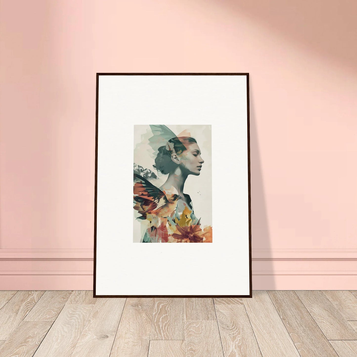 Framed Eclectic Reverie Blossom canvas print with colorful abstract profile portrait for room decoration