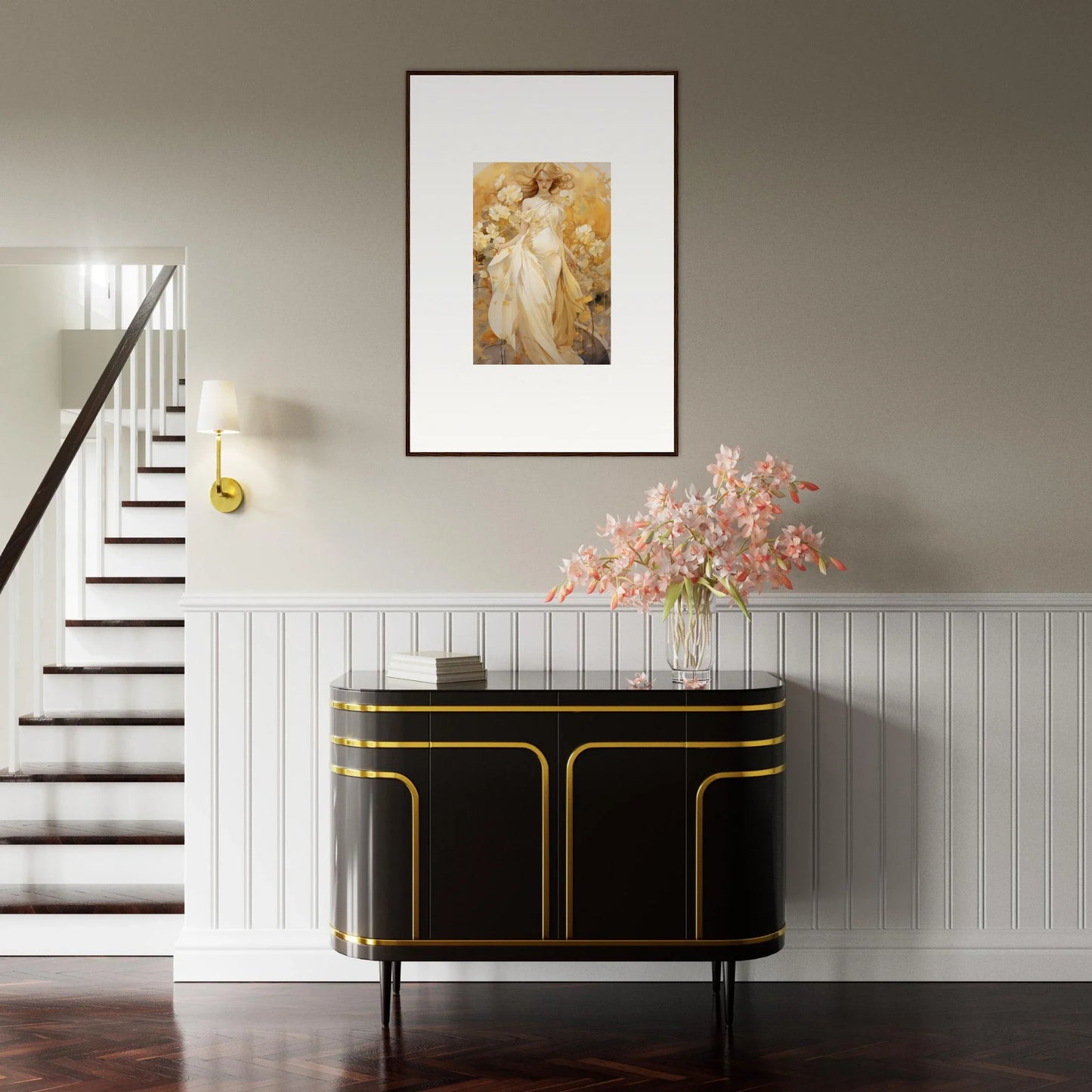 Elegant black and gold console table perfect for your Silk Dream room decoration