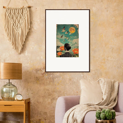 Surreal Lunar Bloom Reverie canvas print with butterflies and a moon for room decoration