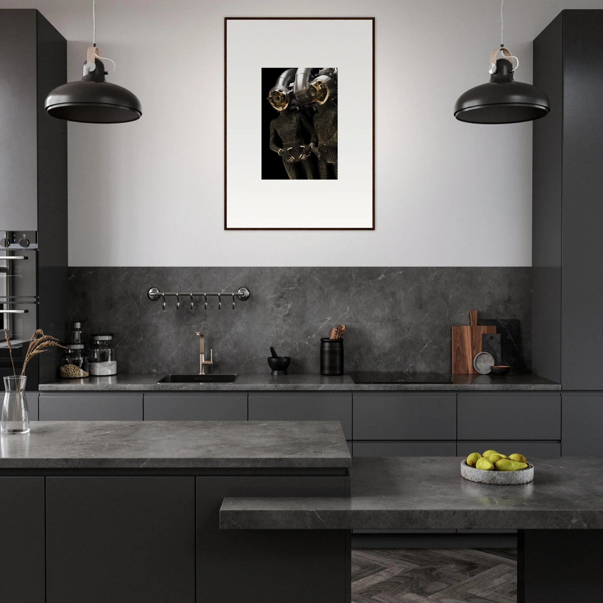 Sleek kitchen design with dark gray cabinetry for stylish room decoration and synth boundaries