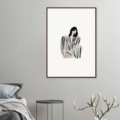 Minimalist black and white sketch of a woman for Striped Whispers Formals canvas print