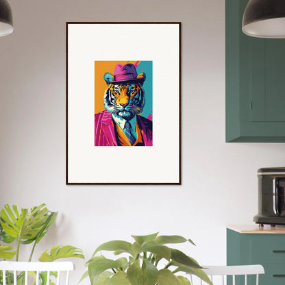 Colorful pop art tiger in a suit, perfect for Jazz Combo Renaissance canvas print room decoration