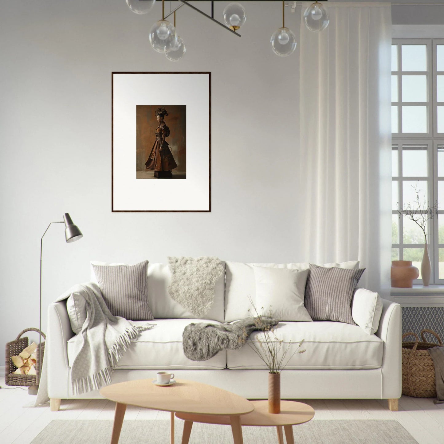 Cozy white sofa with throw pillows, perfect for nostalgia chronicles room decoration