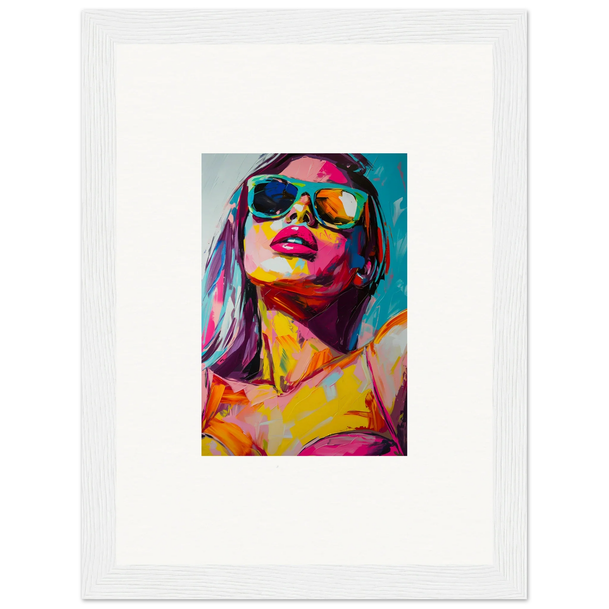 Vibrant abstract portrait with sunglasses, perfect for your room decoration as a Canvas Print