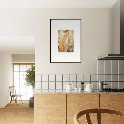 Framed canvas print of Ethereal Tango with a figure in a dress and flowers, perfect room decoration