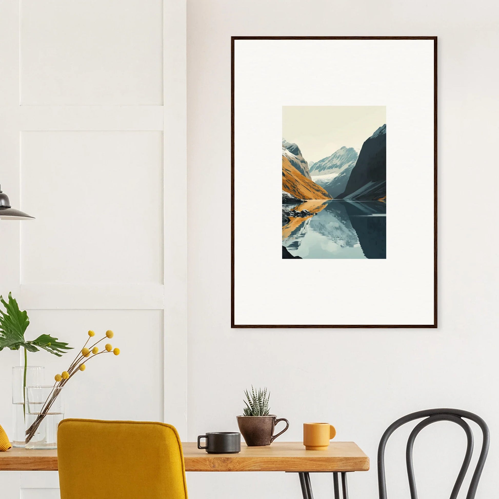 Framed canvas print of mountains and lake for glacier harmony room decoration