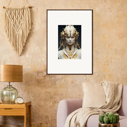 Framed canvas print of a figure with golden headdress for stunning room decoration