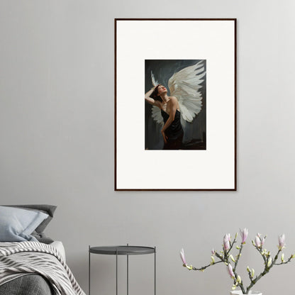 Framed canvas print of a figure with white wings for stunning femme ascent room decoration