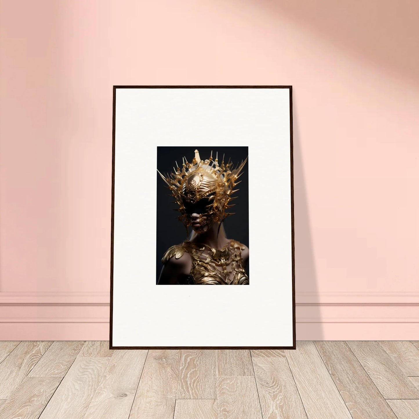 Framed canvas print of a figure in golden headdress, perfect for vintage bloom room decoration