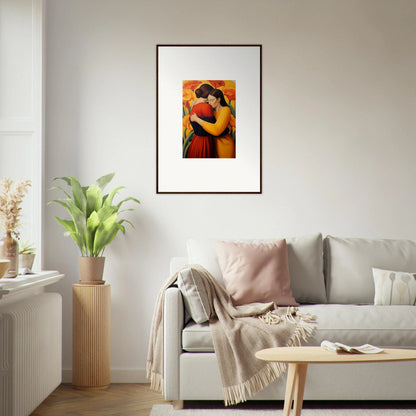 Framed canvas print of two people embracing, perfect for floral fondness room decoration