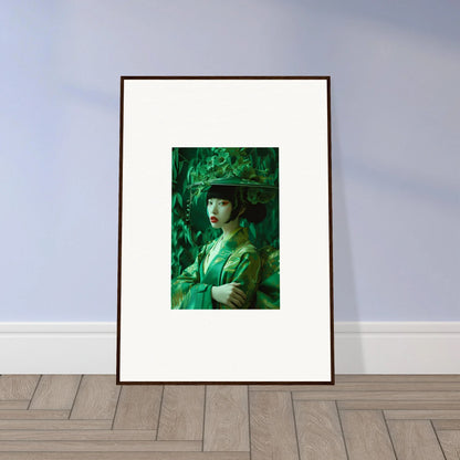 Framed canvas print of a person in green attire for stylish room decoration in Flora’s Whispering Spectacle