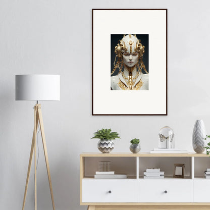 Framed canvas print of a golden figure, perfect for room decoration and adding flux radiance