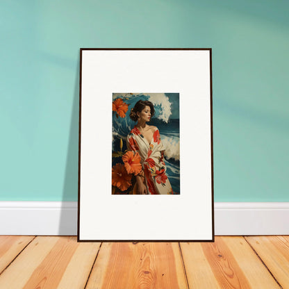 Framed canvas print of a woman in a white dress for musing cascade room decoration