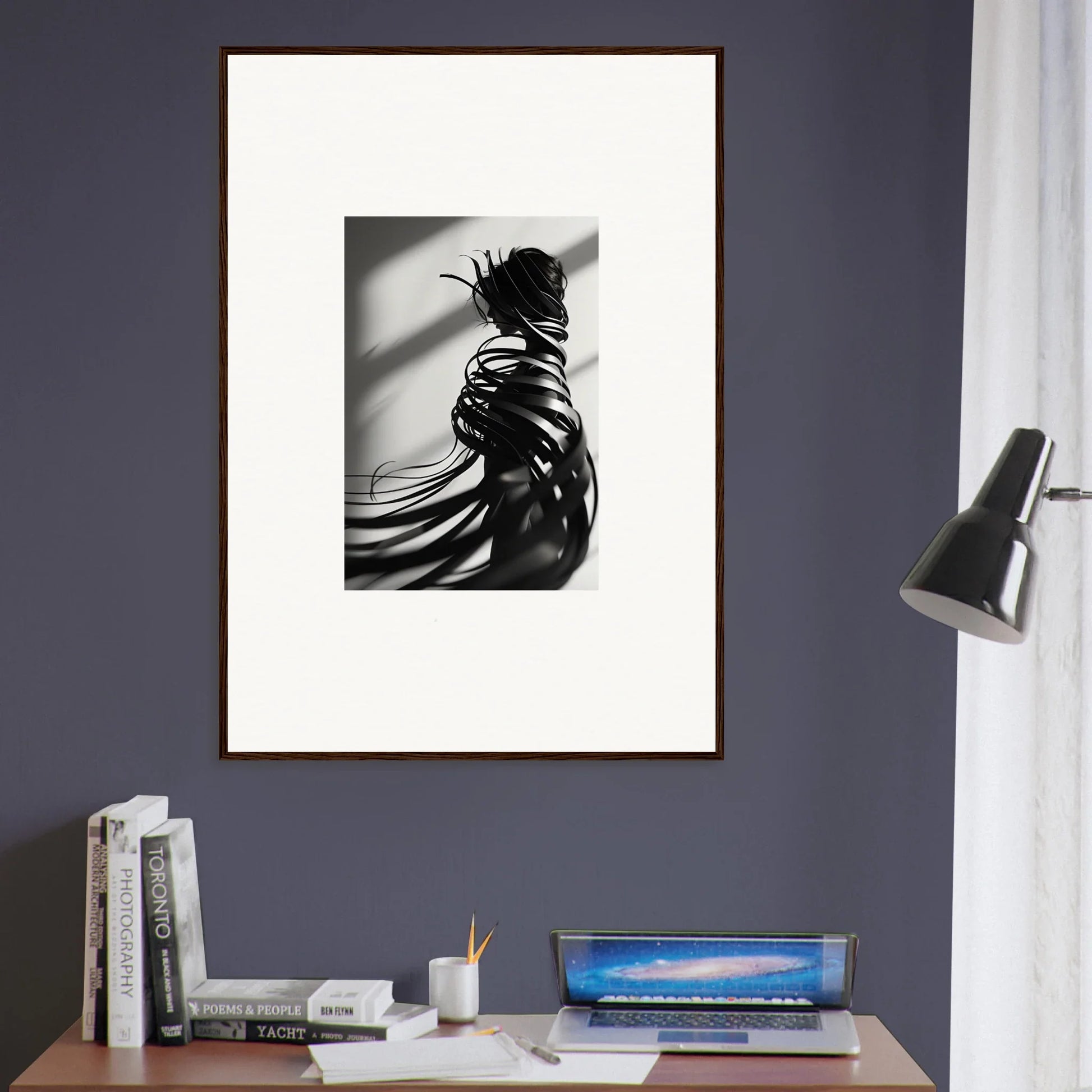 Framed black and white canvas print of a person’s back, perfect for room decoration with whisper twists