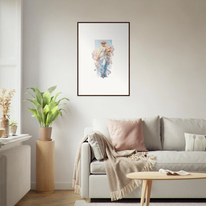 Framed watercolor canvas print of a figure in pastel hues for room decoration