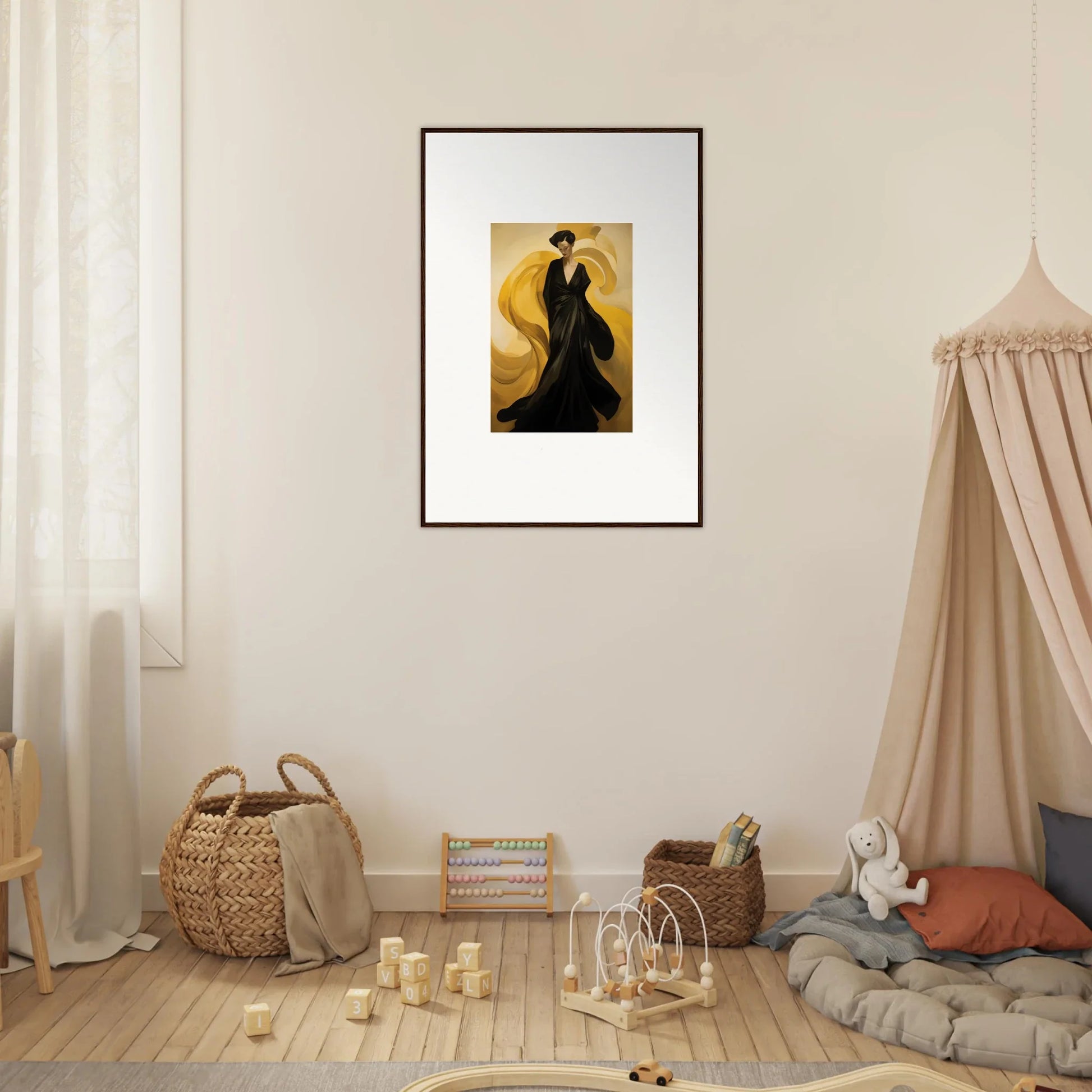 Elegant canvas print of silhouetted figures on golden sun waves for room decoration