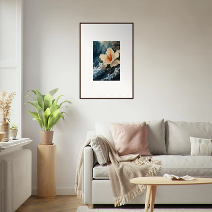 Framed canvas print of a peach flower for stylish room decoration and petal waves vibe