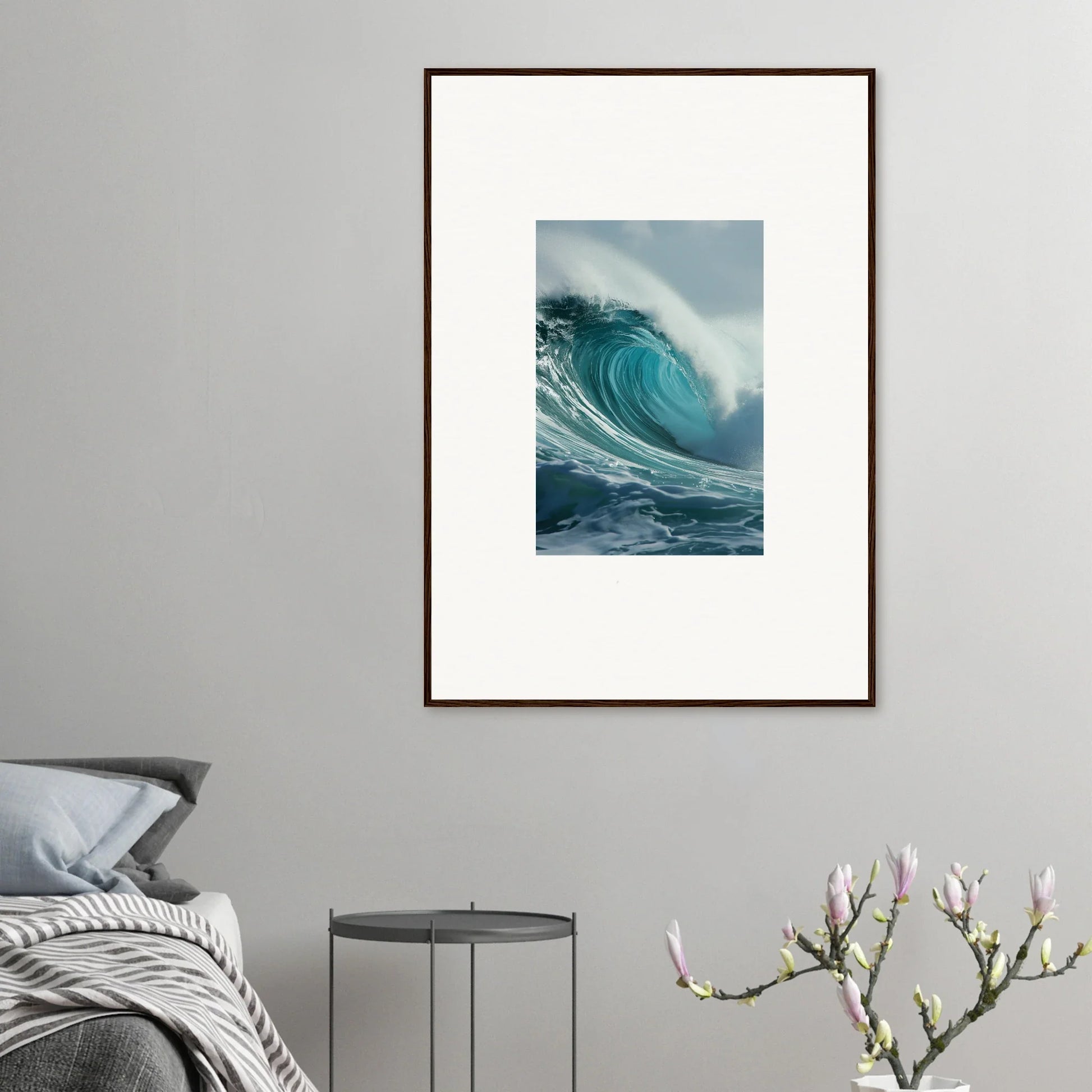 Framed wall art of a curling ocean wave for stunning room decoration in Whispering Oceans