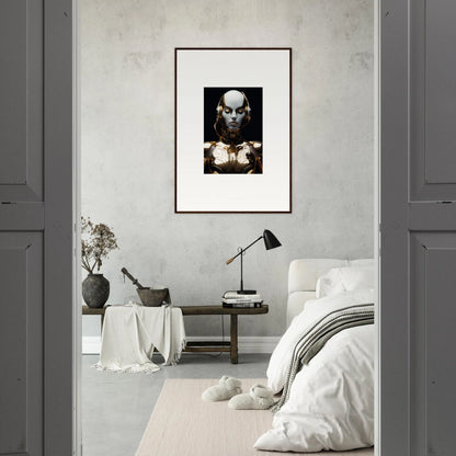 Framed black and white skull face canvas print for unique electrical elegance room decoration