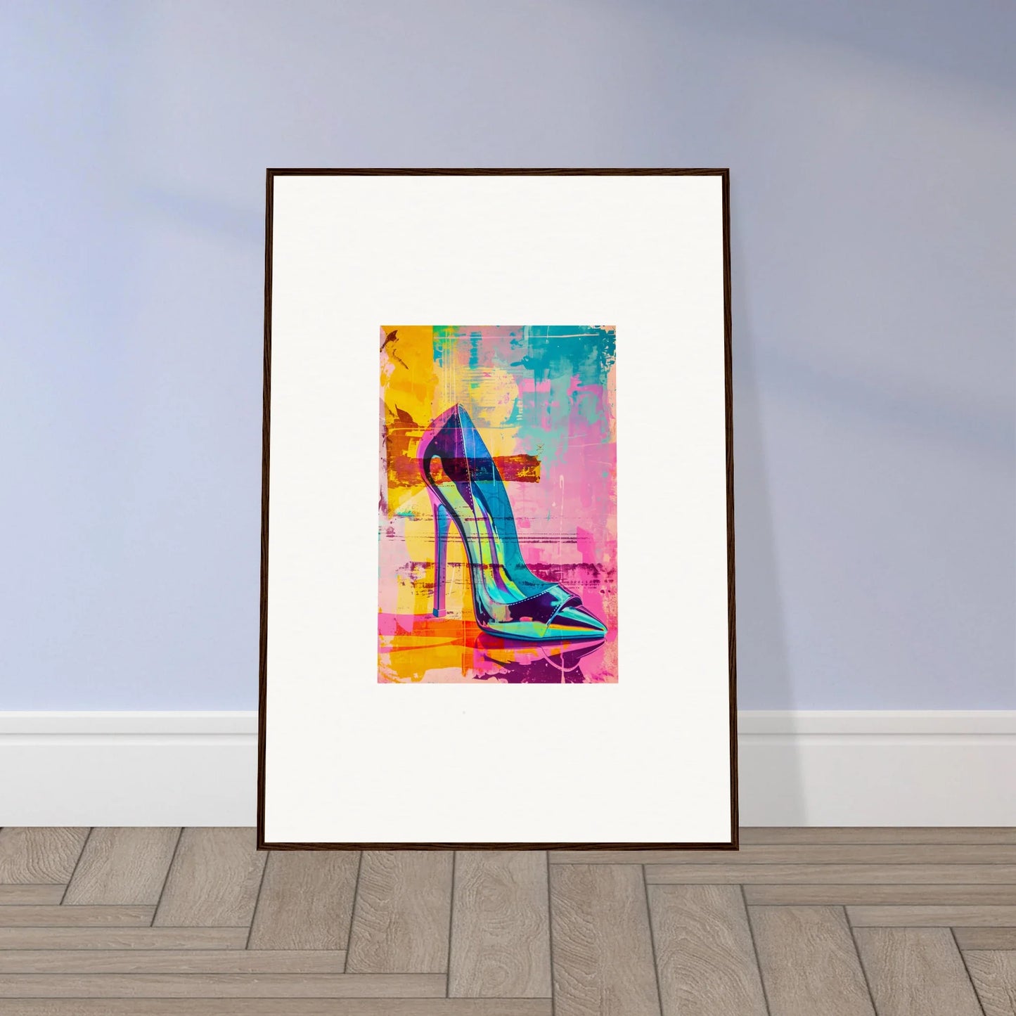 Colorful abstract painting of a high-heeled shoe for stylish room decor, Noir Reverie