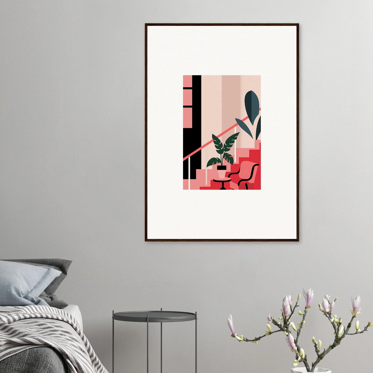 Framed minimalist canvas print of a stylish interior for chic room decoration