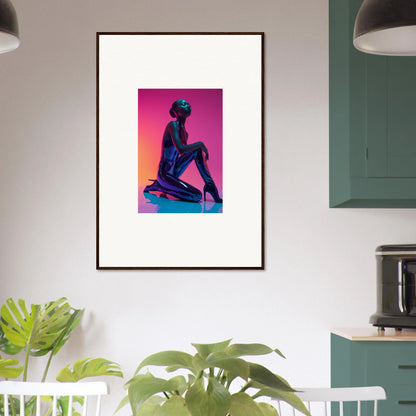 Framed Neon Vortex Wonder canvas print of a blue figure on a pink background for room decoration