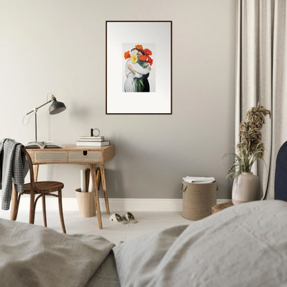 Colorful canvas print of Floral Vortex Embrace with figures and flowers, perfect room decoration