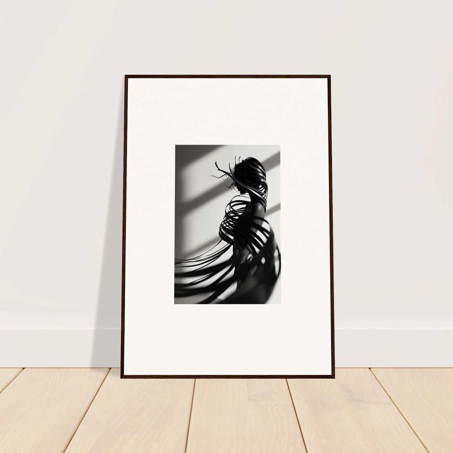 Framed black and white canvas print of a silhouetted figure for Serpentine Harmony room decoration