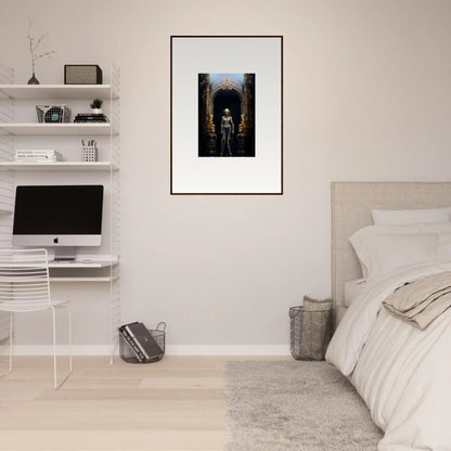 Framed canvas print of two silhouetted figures in an archway for stylish room decoration