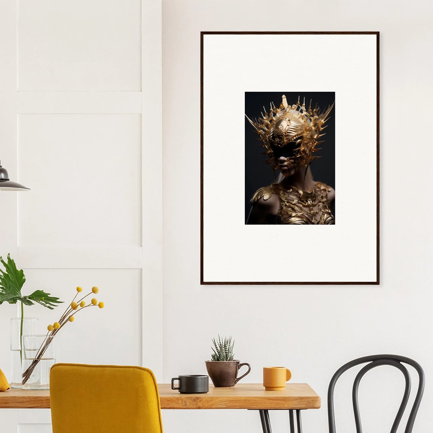 Framed canvas print of a golden surreal figure for vintage bloom room decoration