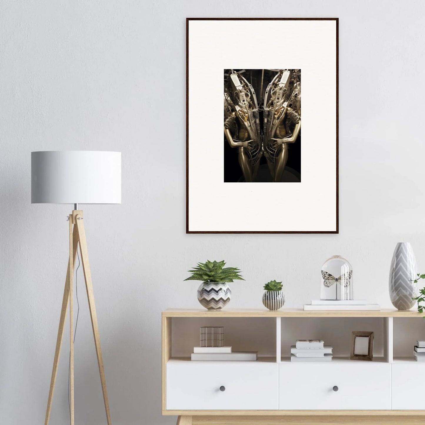 Framed black and white wings photo, perfect for machine dreams room decoration