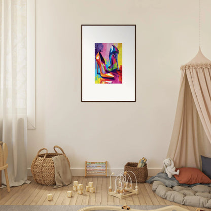 Colorful abstract painting of high-heeled shoes for stylish room decoration as wall art