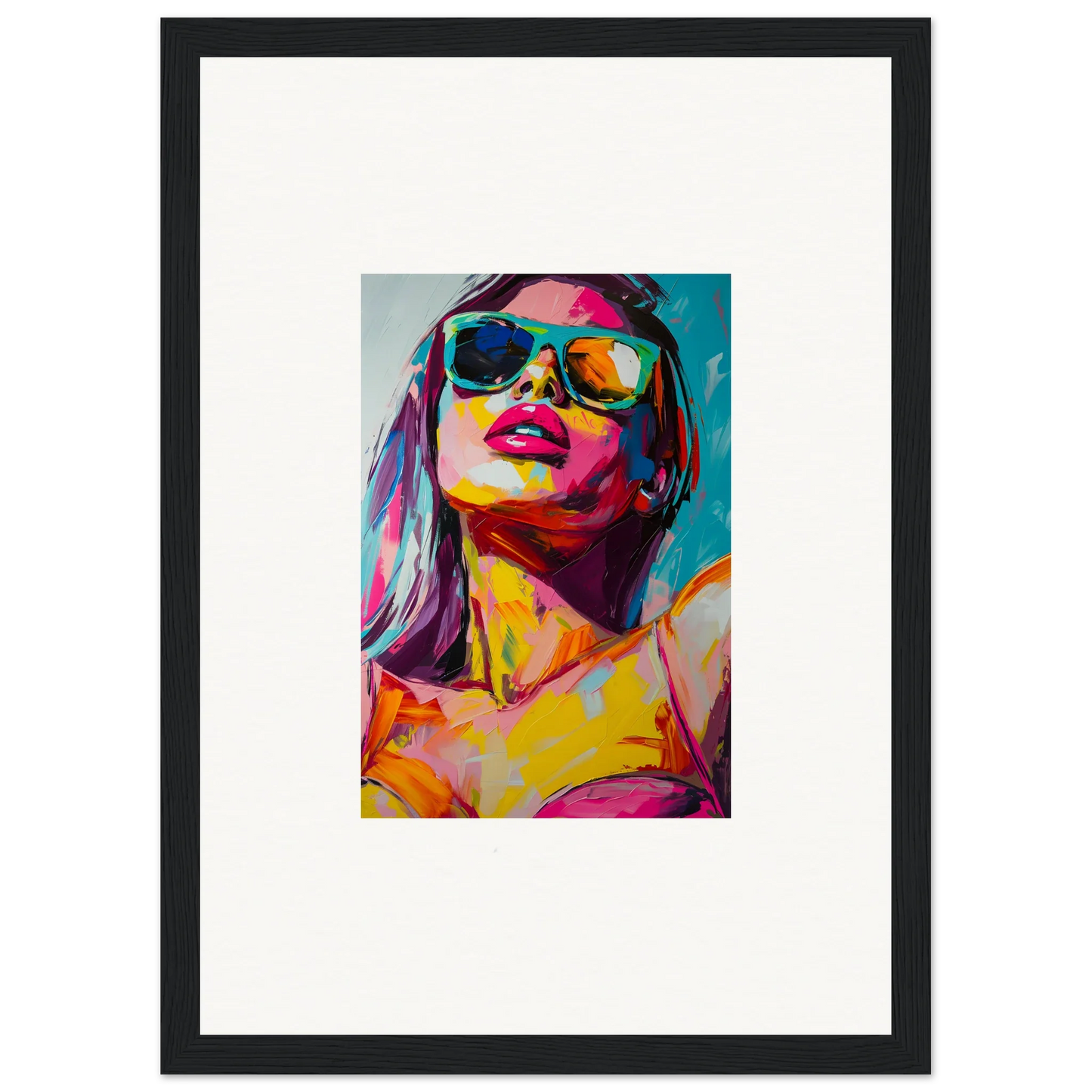 Colorful canvas print of a woman in sunglasses for vibrant room decoration