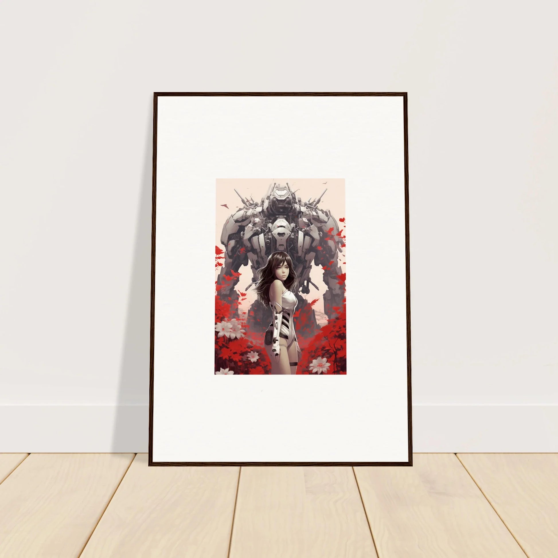 Framed poppy lucidity canvas print showing a figure in white with dark elements