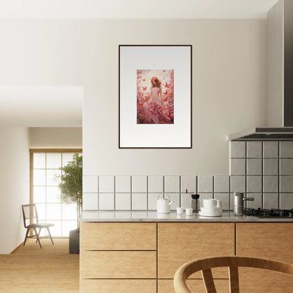 Framed canvas print of a figure with pink flowers for autumn lattice room decoration