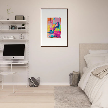 Colorful abstract artwork of a high-heeled shoe silhouette for stylish room decor