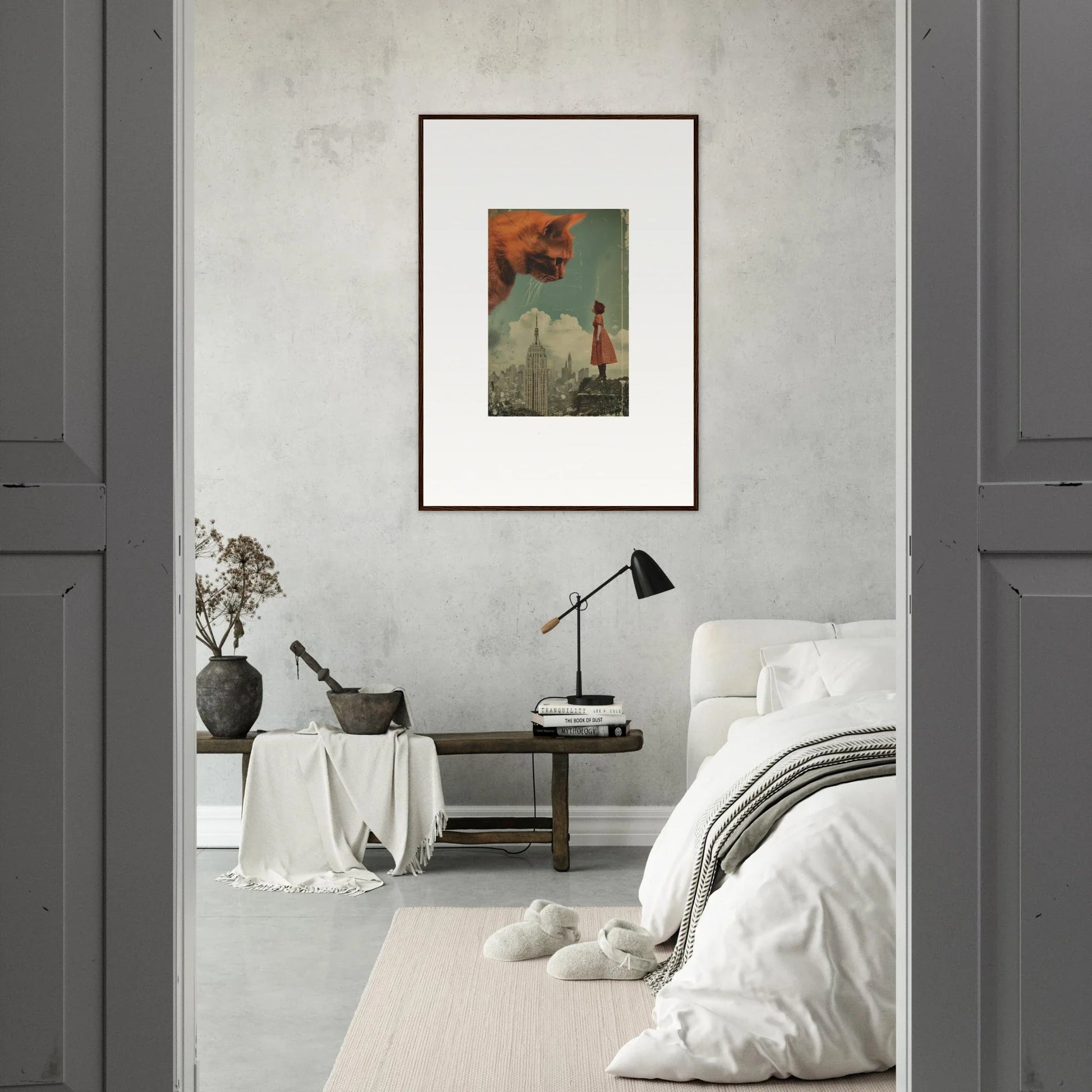 Framed wall art of a fox-like creature and lighthouse in Giants Gaze for unique room decor