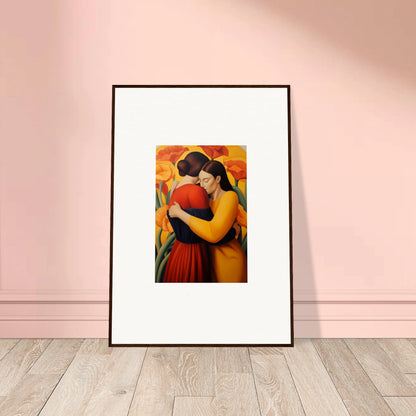 Framed canvas print of two figures embracing, perfect for floral fondness room decoration