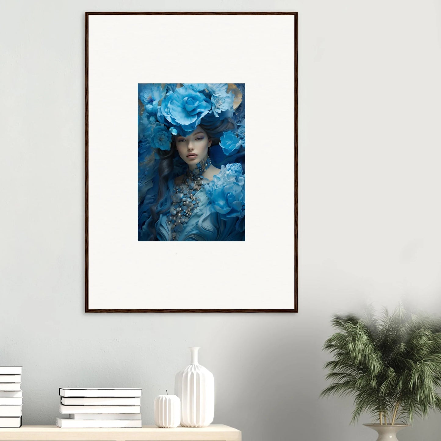 Framed canvas print of Dreaming Blue Symphony with a floral portrait for room decoration