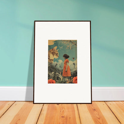 Surreal canvas print of a figure in an orange dress and fox face, perfect for daydream whisperannels