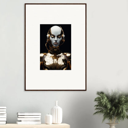 Framed portrait showcasing metallic robotic features, perfect for electrical elegance in room decoration