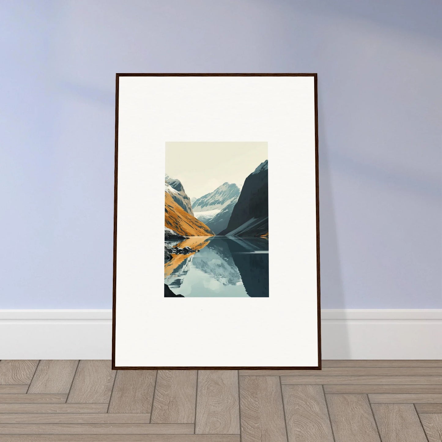 Framed mountain lake photo, perfect for glacier harmony room decoration or canvas print