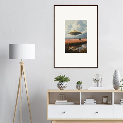 Framed canvas print of a UFO over a landscape, perfect for drifting suns room decoration