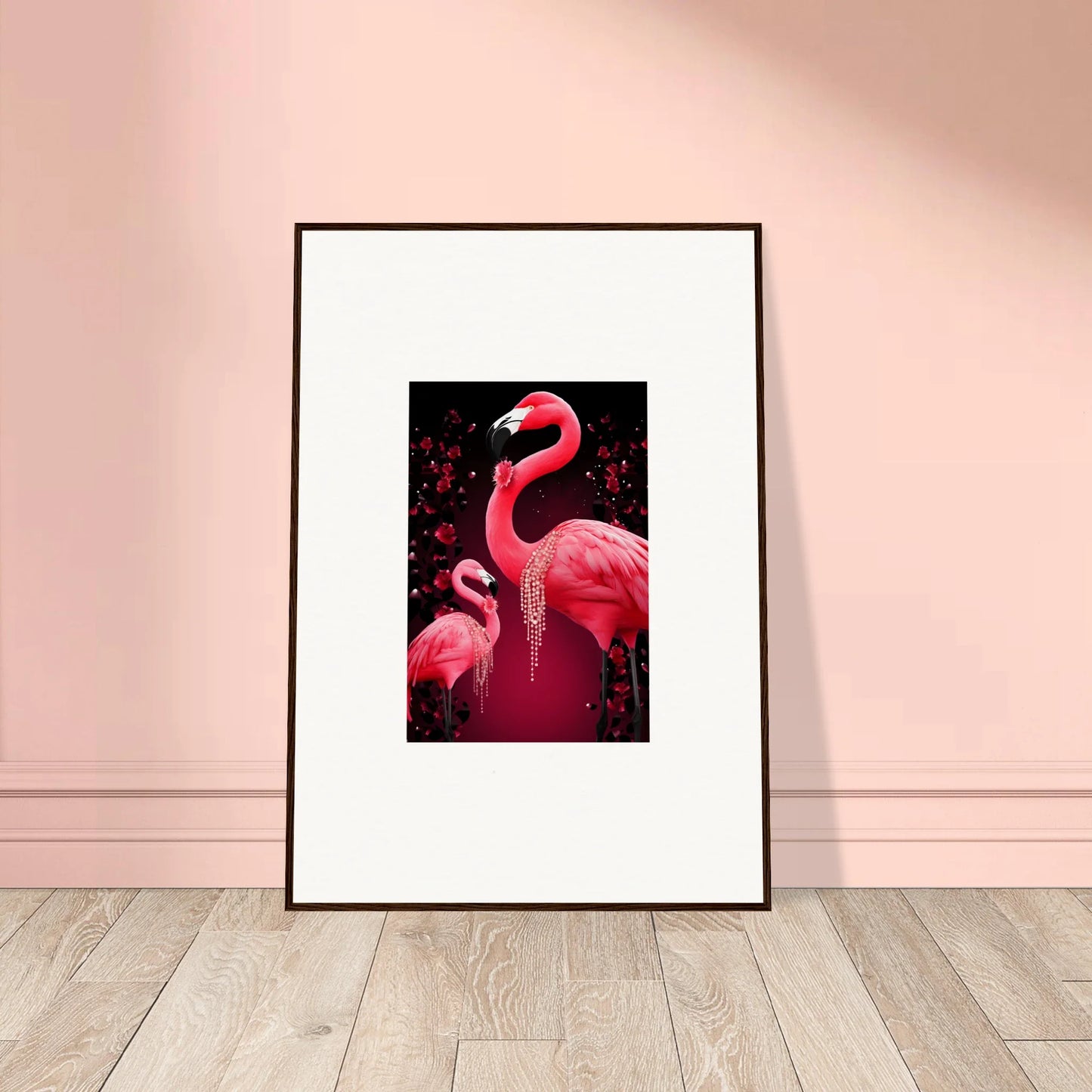 Vibrant pink flamingos canvas print for stylish room decoration and unique wall art