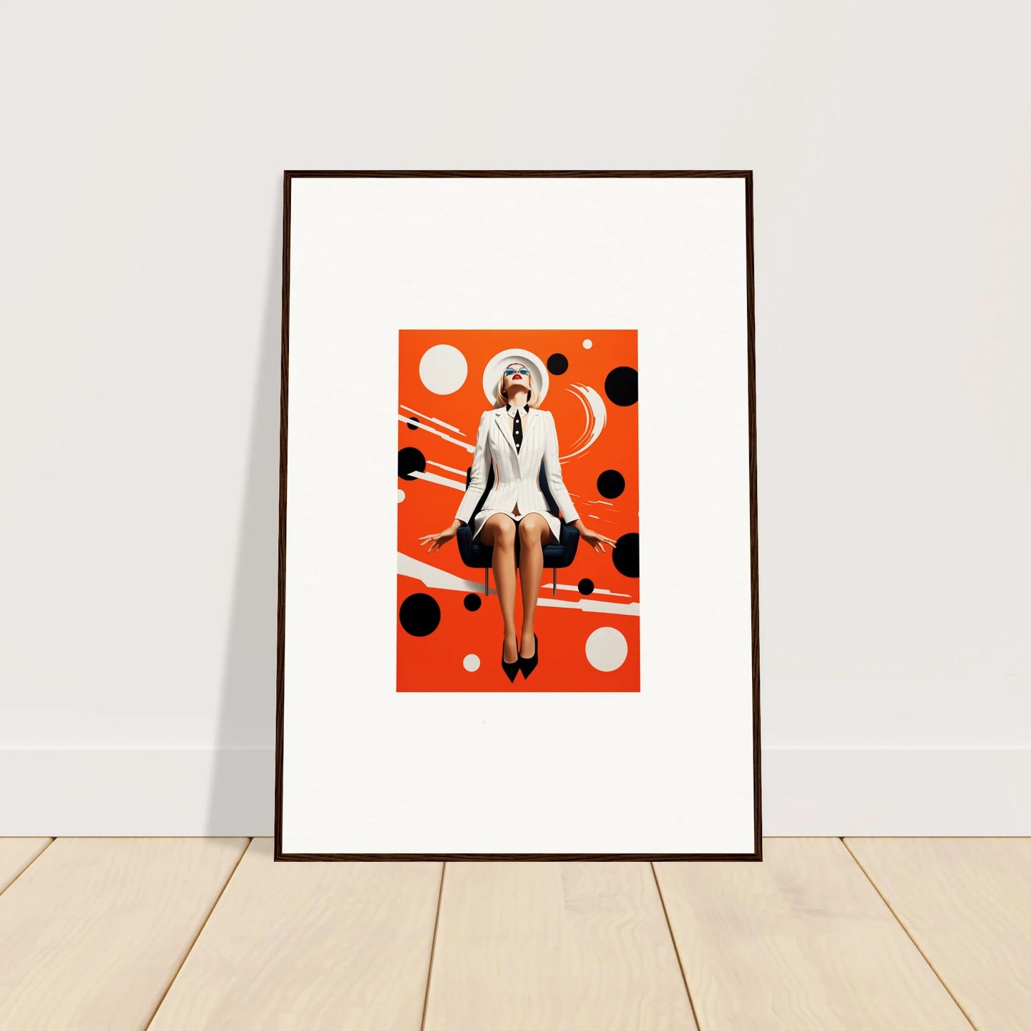 Framed canvas print of Ecliptic Eventsatz with a stylized figure on an orange background