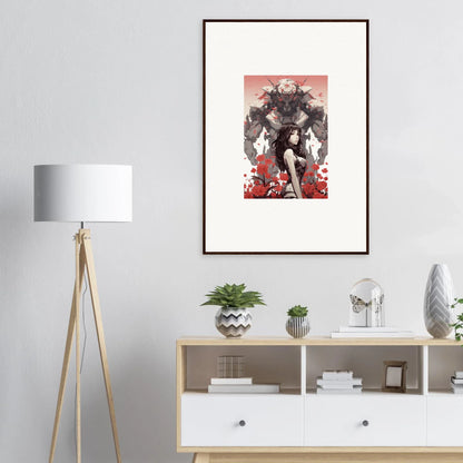 Stylized female figure wall art in red, black, and white for trendy room decoration