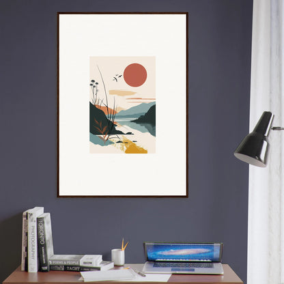 Minimalist landscape canvas print of Sunrise Unfurled with mountains and water